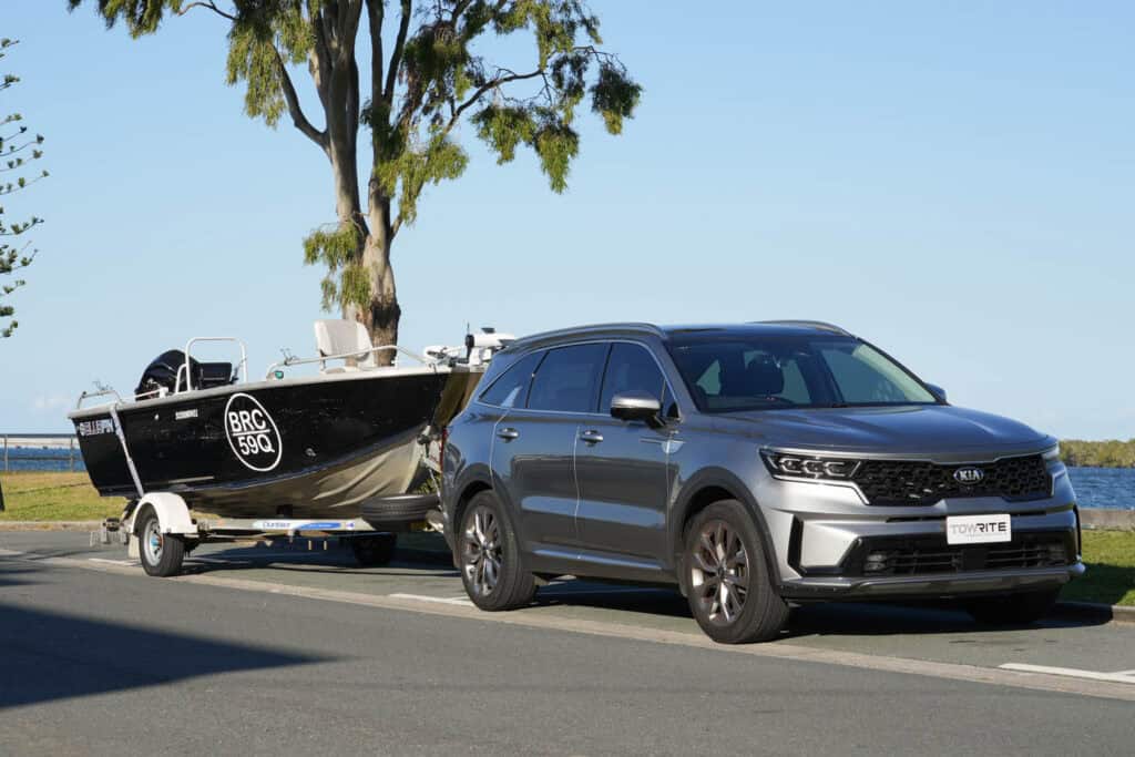 SUV towing boat