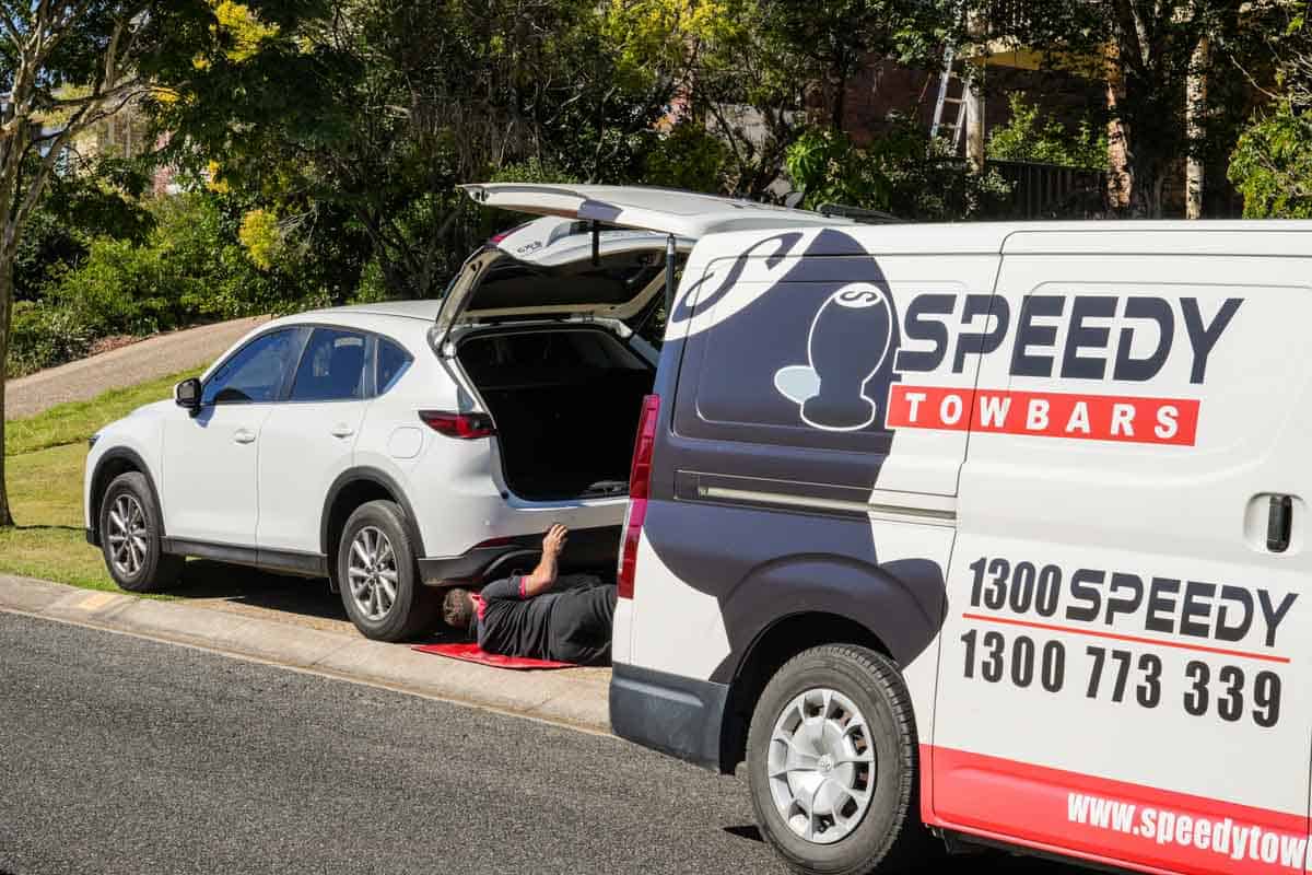 speedy mobile towbar installion on a mazda